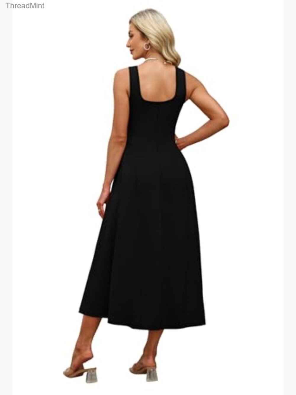 Square Neck Corset A-Line Maxi Dress Ruffle Ruched Waist Midi - Picture 5 of 7